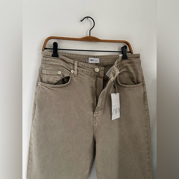 ZARA | BNWT turn up wide leg crop in stone | size 12 - Picture 4 of 5